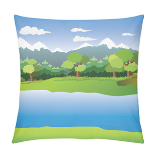 Personality  Snow Mountain With Pine Tree In Front Of The River Pillow Covers