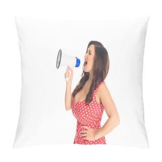 Personality  Mad Plus Size Woman Shouting At Loudspeaker Isolated On White Pillow Covers