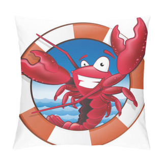 Personality  Cute Lobster Chef Character In Nautical Themed Frame. Pillow Covers