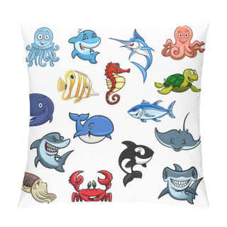 Personality  Sea And Ocean Animals, Fish Cartoon Icons Pillow Covers