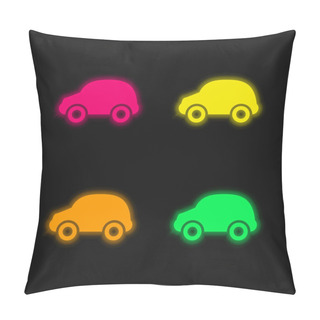 Personality  Black Car Four Color Glowing Neon Vector Icon Pillow Covers