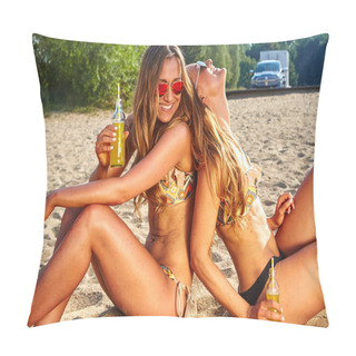 Personality  Summer Holidays And Vacation, Girls In Bikinis With Drinks Pillow Covers