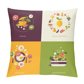 Personality  Set Of Flat Design Concept Icons For Food And Restaurant Pillow Covers