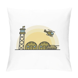 Personality  Military Base With Army And Air Force Vehicles. Vector Illustration On White Background Pillow Covers