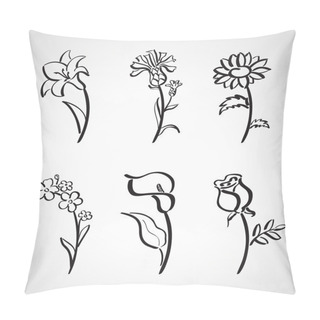 Personality  Ink Style Sketch Set - Summer Flowers Pillow Covers