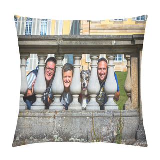Personality  Portrait Of A Family With Dog At A Fence At Castle Hohenheim Pillow Covers