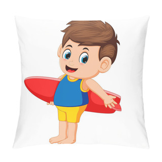 Personality  Happy Surfer Man Is Holding Surfboard Pillow Covers
