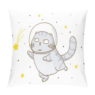 Personality  Cute Scottishfold Cat Astronaut Isolated On White Background Pillow Covers