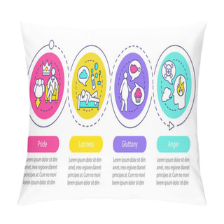 Personality  Deadly Sins Vector Infographic Template. Pride, Laziness, Gluttony, Anger. Business Presentation Design. Data Visualization Steps And Options. Process Timeline Chart. Workflow Layout With Icons Pillow Covers