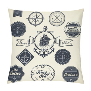 Personality  Set Of Vintage Retro Nautical Badges And Labels Pillow Covers