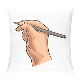 Personality  Female Hand Holding A Pencil. Vector Color Flat Illustration Pillow Covers