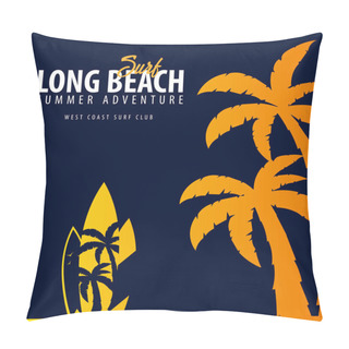 Personality  Long Beach Surfing Graphic With Palms. T-shirt Design And Print. Pillow Covers