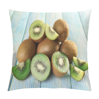 Personality  Juicy Kiwi Fruit On Wooden Background Pillow Covers