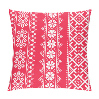 Personality  Ukrainian, Belarusian White Embroidery Seamless Pattern On Red - Vyshyvanka Pillow Covers