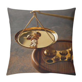 Personality  Golden Stones On  Wooden Scales On Marble Table Pillow Covers