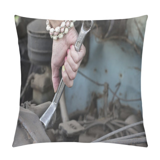 Personality  Wrench In Female Hands Pillow Covers