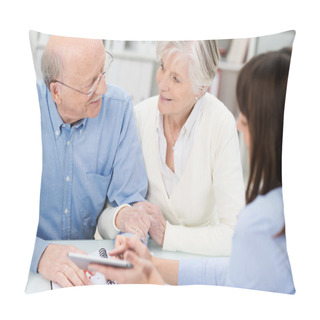 Personality  Affectionate Elderly Couple In A Business Meeting Pillow Covers