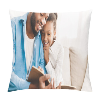 Personality  Father And Daughter Reading Book Together At Home Pillow Covers