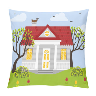 Personality  Vector Illustration With Country House In Flat Style Pillow Covers