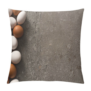 Personality  Top View Of Brown And White Chicken Eggs On Grey Concrete Background Pillow Covers