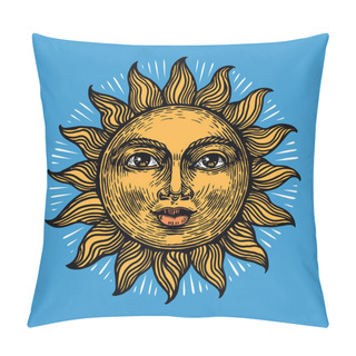 Personality  Sun With Face, Vintage Vector Illustration For Decoration Pillow Covers