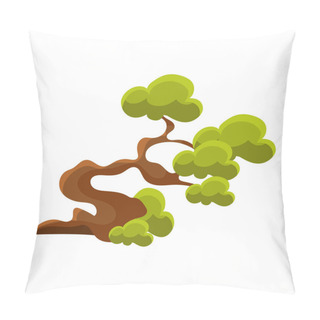 Personality  Green Crooked Tree Bonsai Miniature Traditional Japanese Garden Landscape Element Vector Illustration Pillow Covers