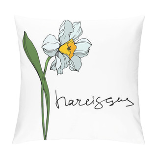 Personality  Vector Narcissus Floral Botanical Flowers. Black And White Engraved Ink Art. Isolated Narcissus Illustration Element. Pillow Covers