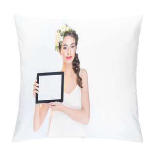 Personality  Woman Showing Digital Tablet  Pillow Covers
