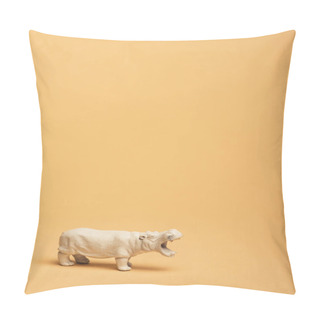 Personality  White Toy Hippopotamus On Yellow Background, Animal Welfare Concept Pillow Covers