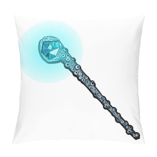 Personality  Magic Wand In The Form Of The Tentacles Of The Mollusk With A Precious Stone Aquamarine Is Isolated On A White Background. Vector Illustration. Pillow Covers