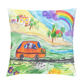 Personality  Dog Travel On Auto, Child Drawing Pillow Covers