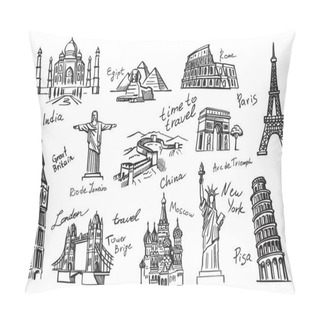 Personality  Travel Icon Sketch Pillow Covers