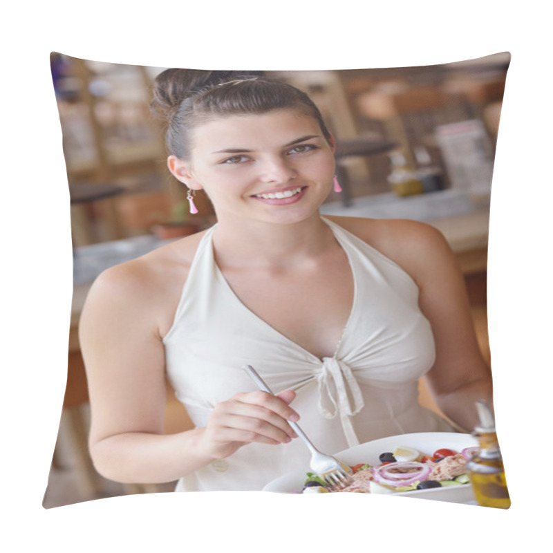 Personality  Young Couple At Lunch Pillow Covers