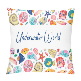Personality  Underwater World Horizontal Banner - Vector Illustration, Eps Pillow Covers