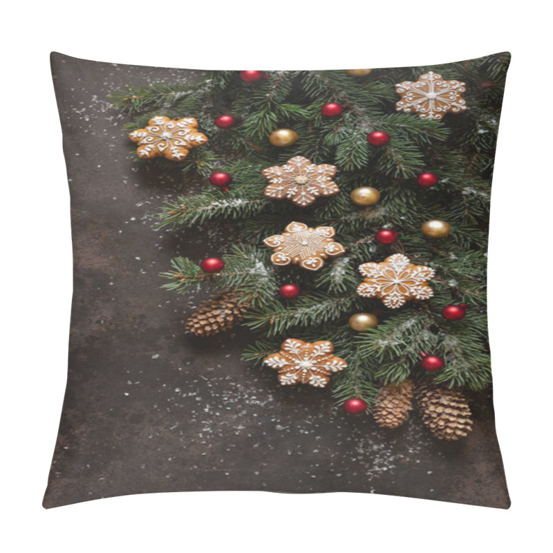Personality  Christmas Holiday Background With Fir Tree Branches, Cones Pillow Covers