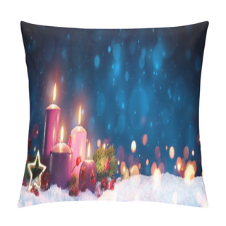 Personality  Advent Candles In Christmas Wreath - Three Purple And One Pink As A Religious Symbol Pillow Covers