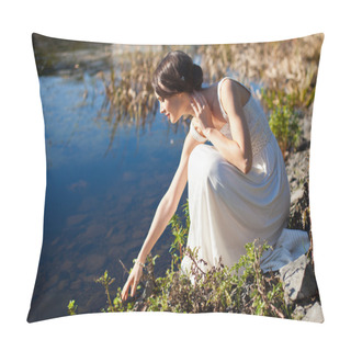 Personality  Young Woman Sitting By Water Pillow Covers