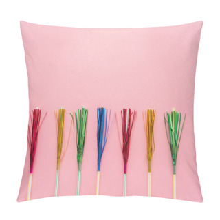 Personality  Top View Of Drinking Straws With Colorful Tinsel On Pink Background With Copy Space Pillow Covers