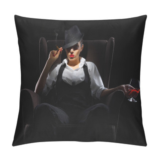 Personality  Mafiosi Woman With Cigar And Cognac Glass Pillow Covers