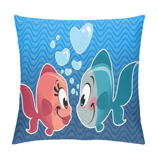 Personality  Two Cartoon Cute Fishes Couple Falling In Love Pillow Covers