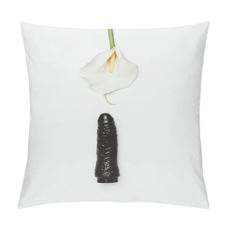 Personality  Black Dildo With White Calla Flower Isolated On White Pillow Covers