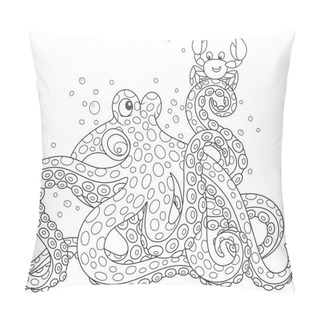Personality  Big Spotted Octopus Talking With A Funny Small Crab, A Black And White Vector Illustration In A Cartoon Style For A Coloring Book Pillow Covers