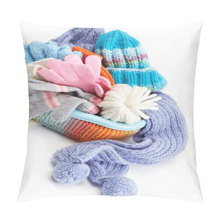Personality Winter Accessory Collection. Hat, Scarf And Mittens In The Conta Pillow Covers