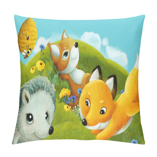 Personality  Cartoon Scene With Forest Animal On The Meadow Having Fun - Illustration For Children Pillow Covers