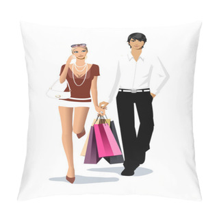 Personality  Couple With Shopping Bags Pillow Covers