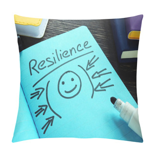 Personality  Handwritten Word Resilience In The Blue Notebook. Pillow Covers