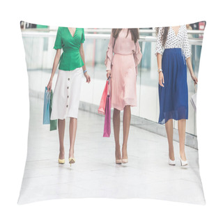 Personality  Cropped Shot Of Young Women Holding Shopping Bags And Walking Together In Mall Pillow Covers