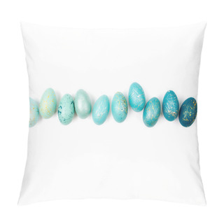 Personality  Row Of Ombre Blue  Easter Eggs Isolated On White Background Pillow Covers