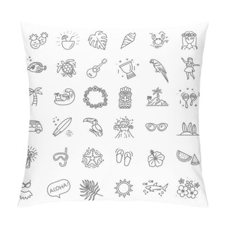 Personality  Tropical Summer, Hawaii Icon Set With White Background Pillow Covers