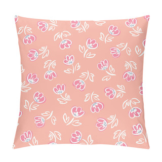 Personality  Cute Abstract Hand-drawn Tulip Flowers On Coral Background Vector Seamless Pattern. Whimsical Floral Print. Pillow Covers